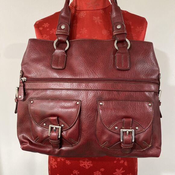 Liz Claiborne Burgundy Red Shoulder Bag Purse Multiple Pockets Double Handles - Picture 1 of 10